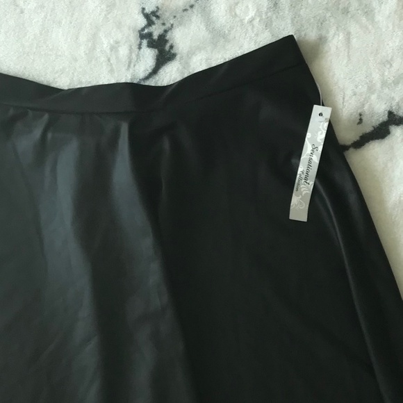 Black Faux Leather A-Line Skirt - Picture 5 of 5